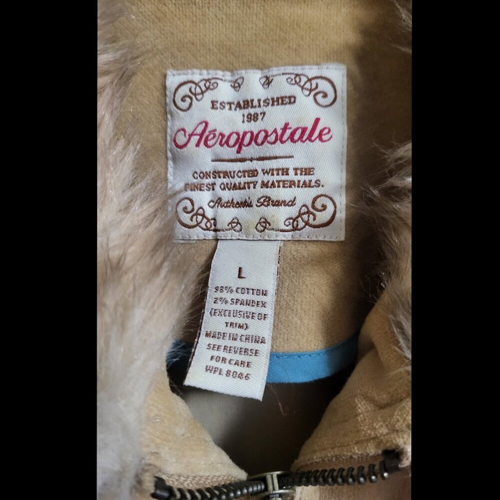🌿 Aeropostale Women's Large Faux Fur Tan Corduroy Fall Jacket - Picture 5 of 11